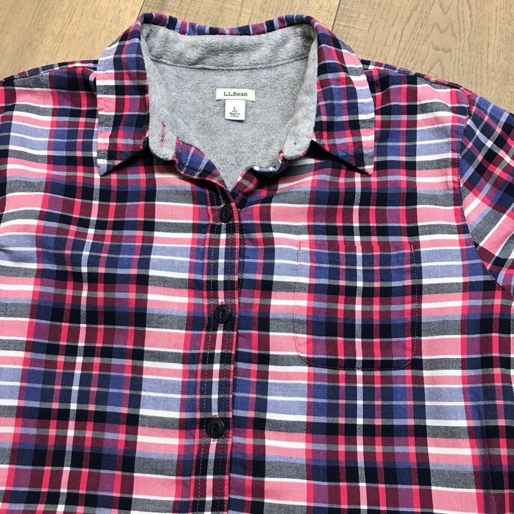 L.L. Bean Shirt Shacket Womens Size L Pink Plaid Button Up Fleece Lined Spring - Picture 3 of 10